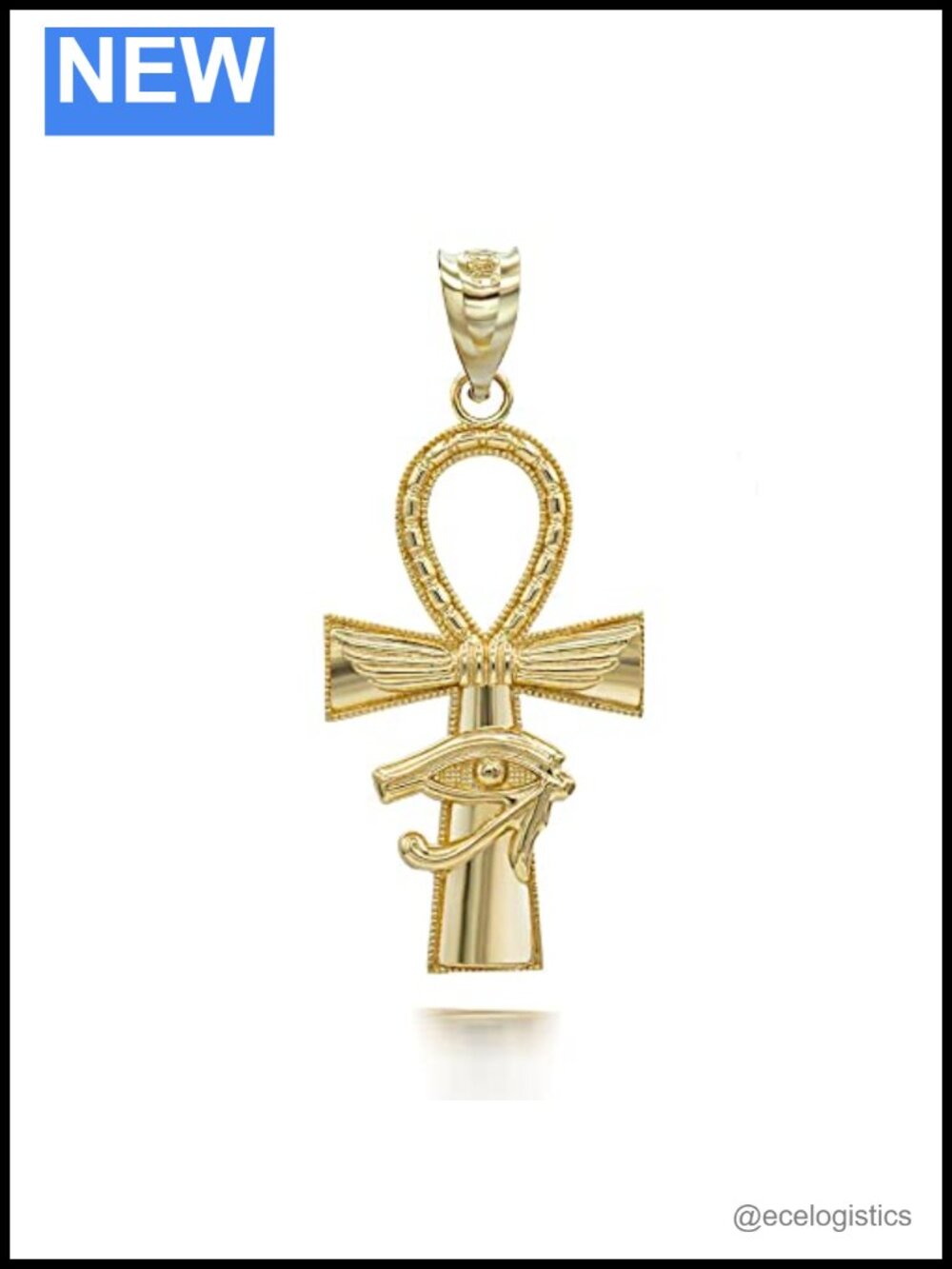 14K Yellow Gold Ankh Cross Eye of Horus Pendant